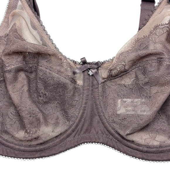 WACOAL STYLE 855186 CAPPUCCINO BROWN FLORAL LACE RETRO CHIC UNLINED BRA 34DD 34E - Picture 4 of 13